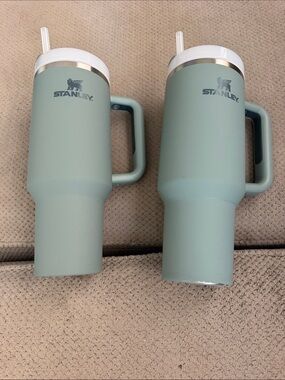 Stanley Sage Green Insulated Travel Tower Mug with Handle and Straw - Set of 2